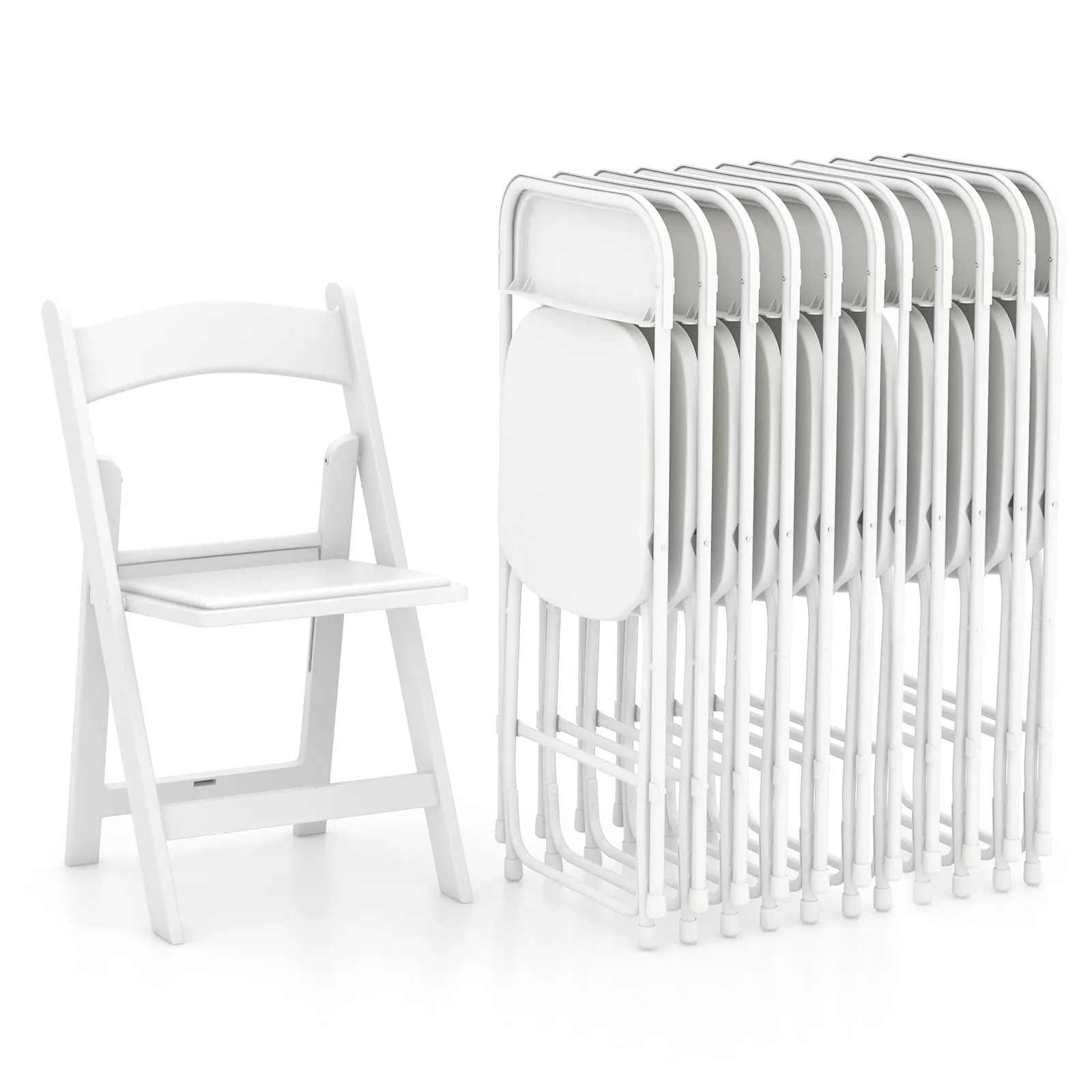 Tangkula Folding Chairs, Outdoor Portable Patio Chairs w/Plastic Seat & Back, Heavy-Duty Metal Frame