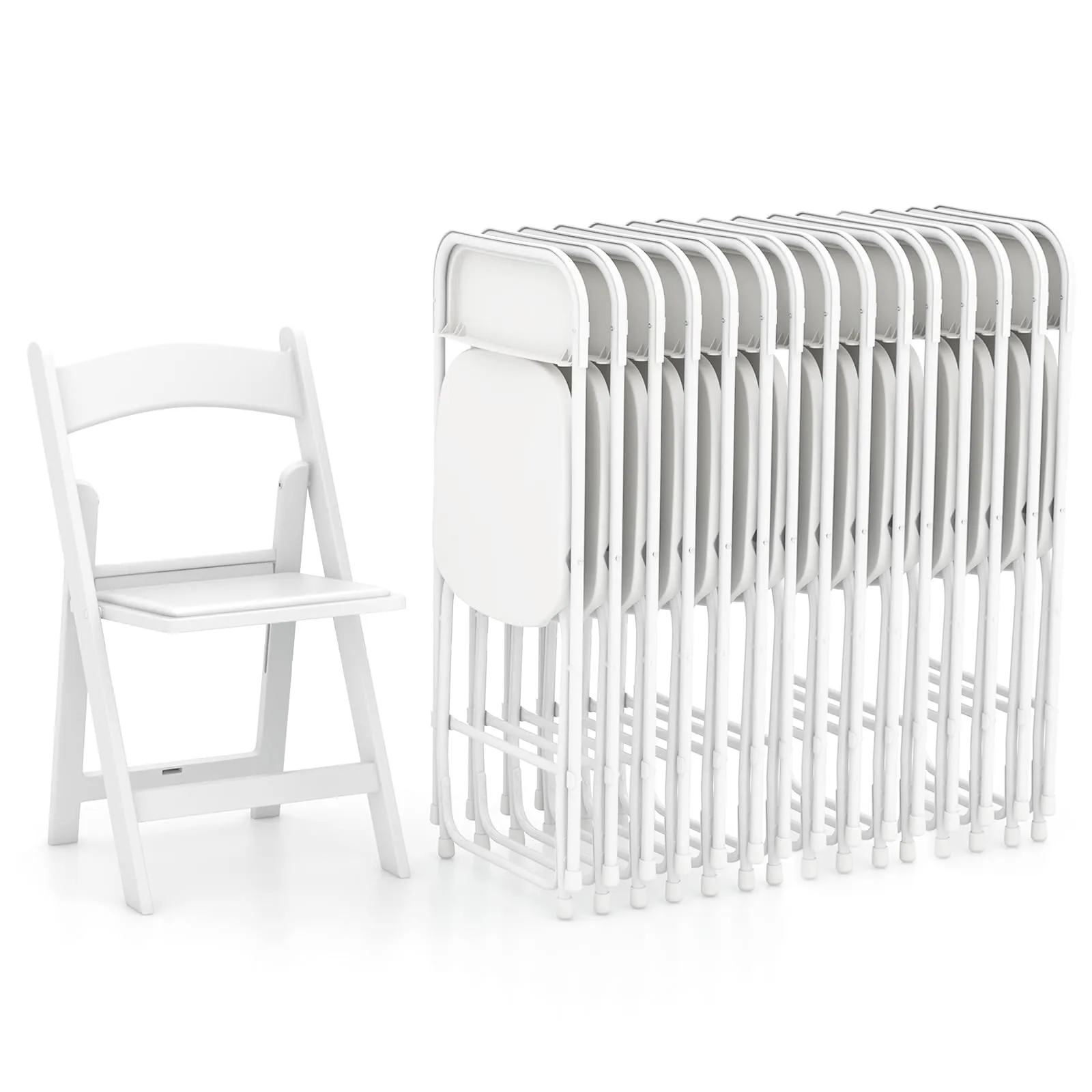 Tangkula Folding Chairs, Outdoor Portable Patio Chairs w/Plastic Seat & Back, Heavy-Duty Metal Frame