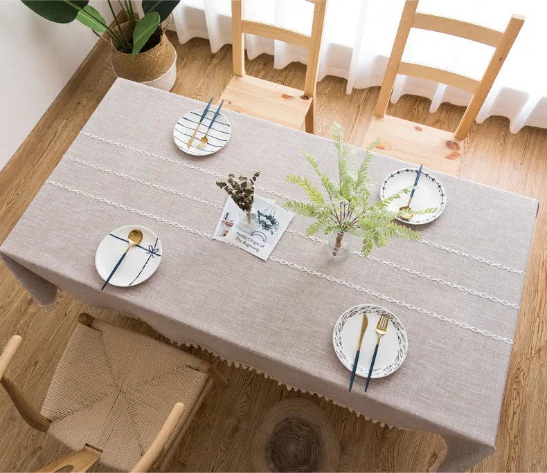 Tassel Embroidered Cotton Linen Tablecloth Cloth Rectangular Table Cloth