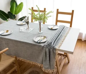 Tassel Embroidered Cotton Linen Tablecloth Cloth Rectangular Table Cloth