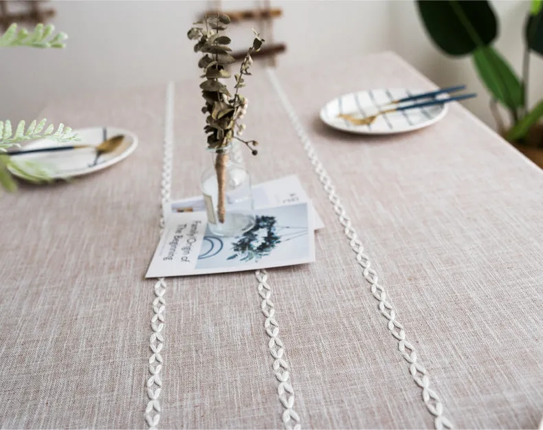 Tassel Embroidered Cotton Linen Tablecloth Cloth Rectangular Table Cloth