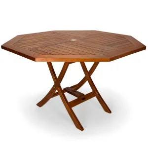 Teak 4-ft Teak Octagon Folding Table, Smart Use Of Space, Has Umbrella Hole.