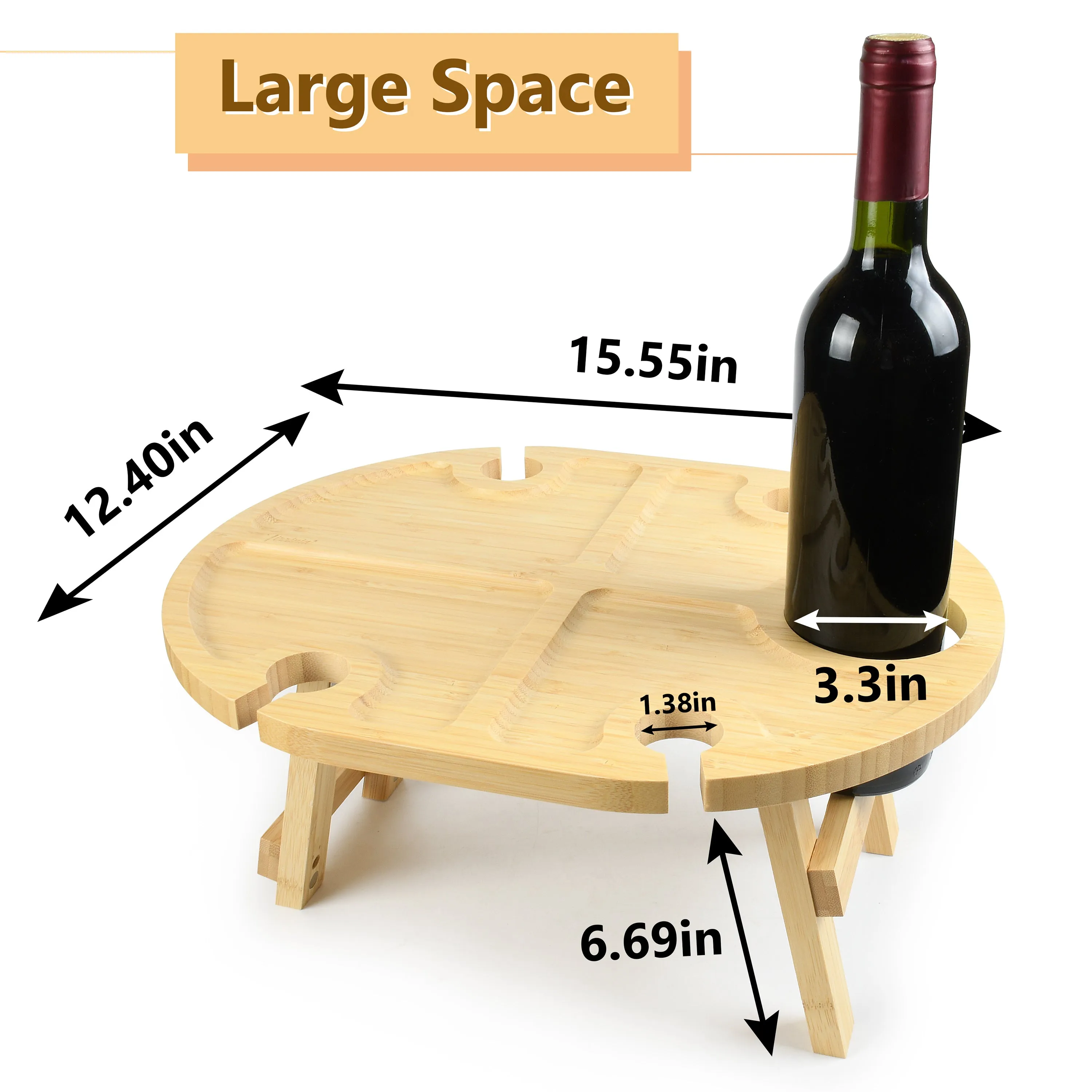 Tirrinia Foldable Picnic Table with Wine Glass Holder and Bottle Holder