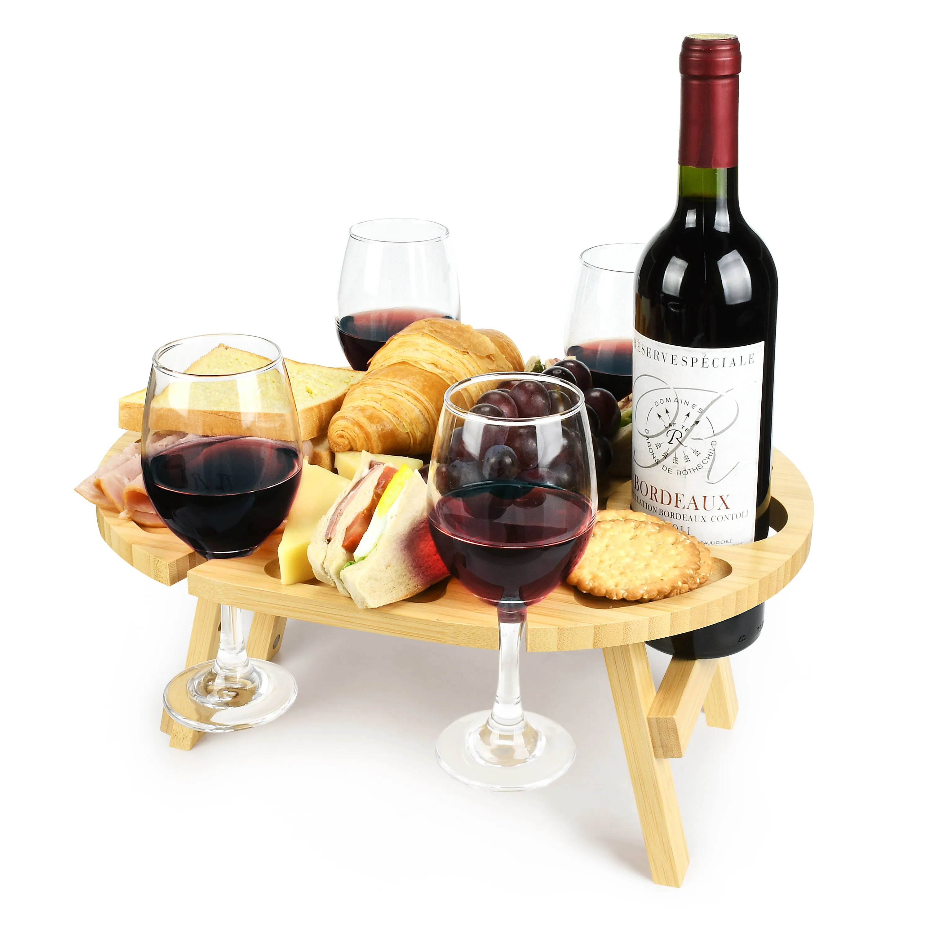 Tirrinia Foldable Picnic Table with Wine Glass Holder and Bottle Holder