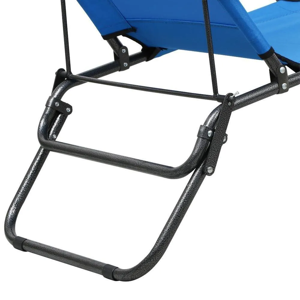 Topeakmart Portable 70inch Chaise Lounge Chair Bed Folding Camping Recliner with Adjustable Pillow for Outdoor Patio Pool Beach (Blue)