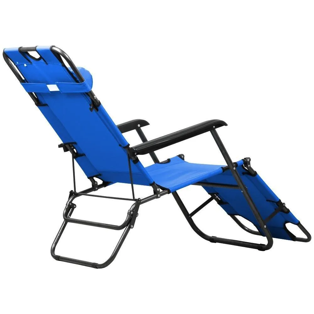 Topeakmart Portable 70inch Chaise Lounge Chair Bed Folding Camping Recliner with Adjustable Pillow for Outdoor Patio Pool Beach (Blue)