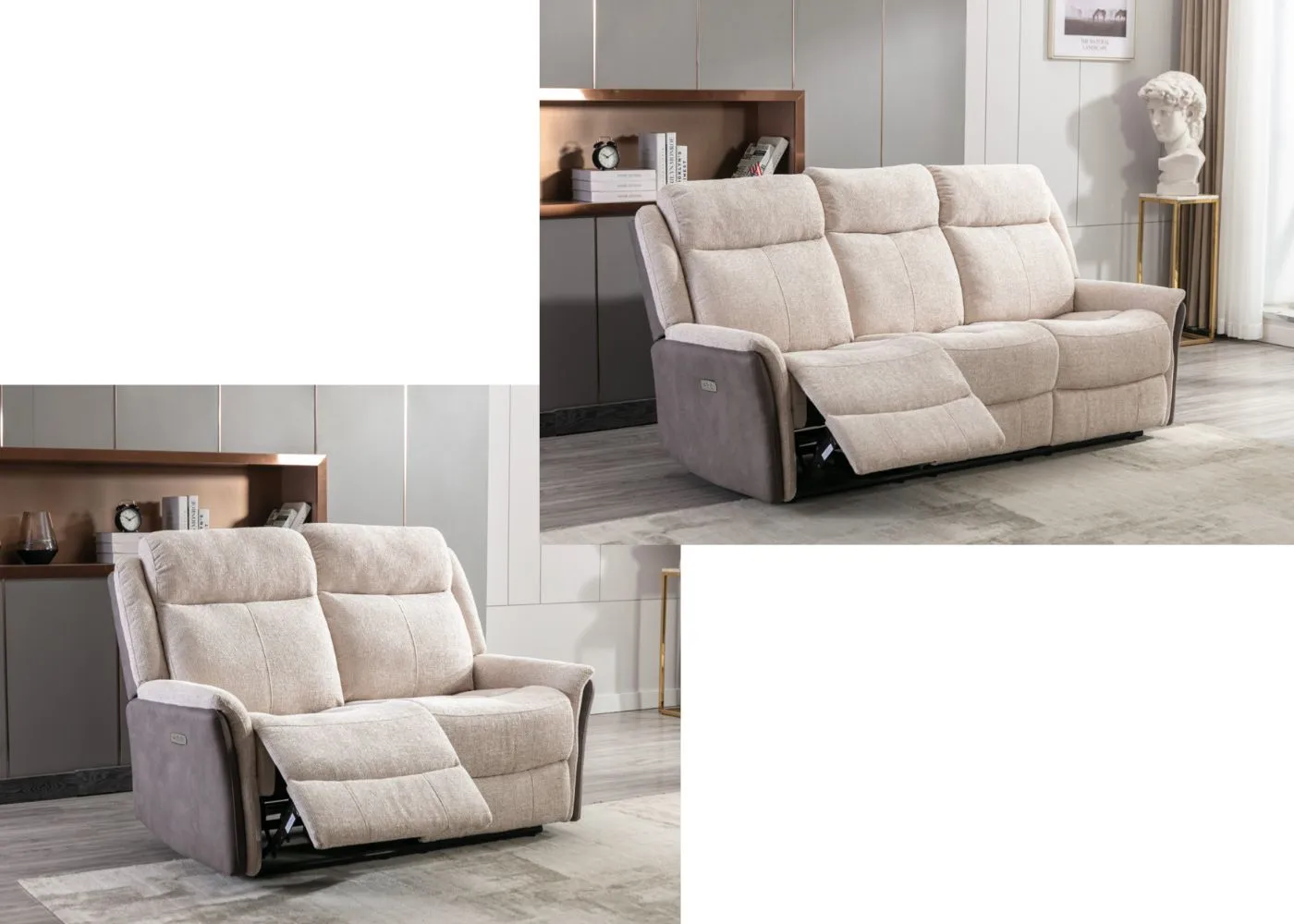 Treyton Electric Reclining Sofa Range in Beige Fusion by Annaghmore