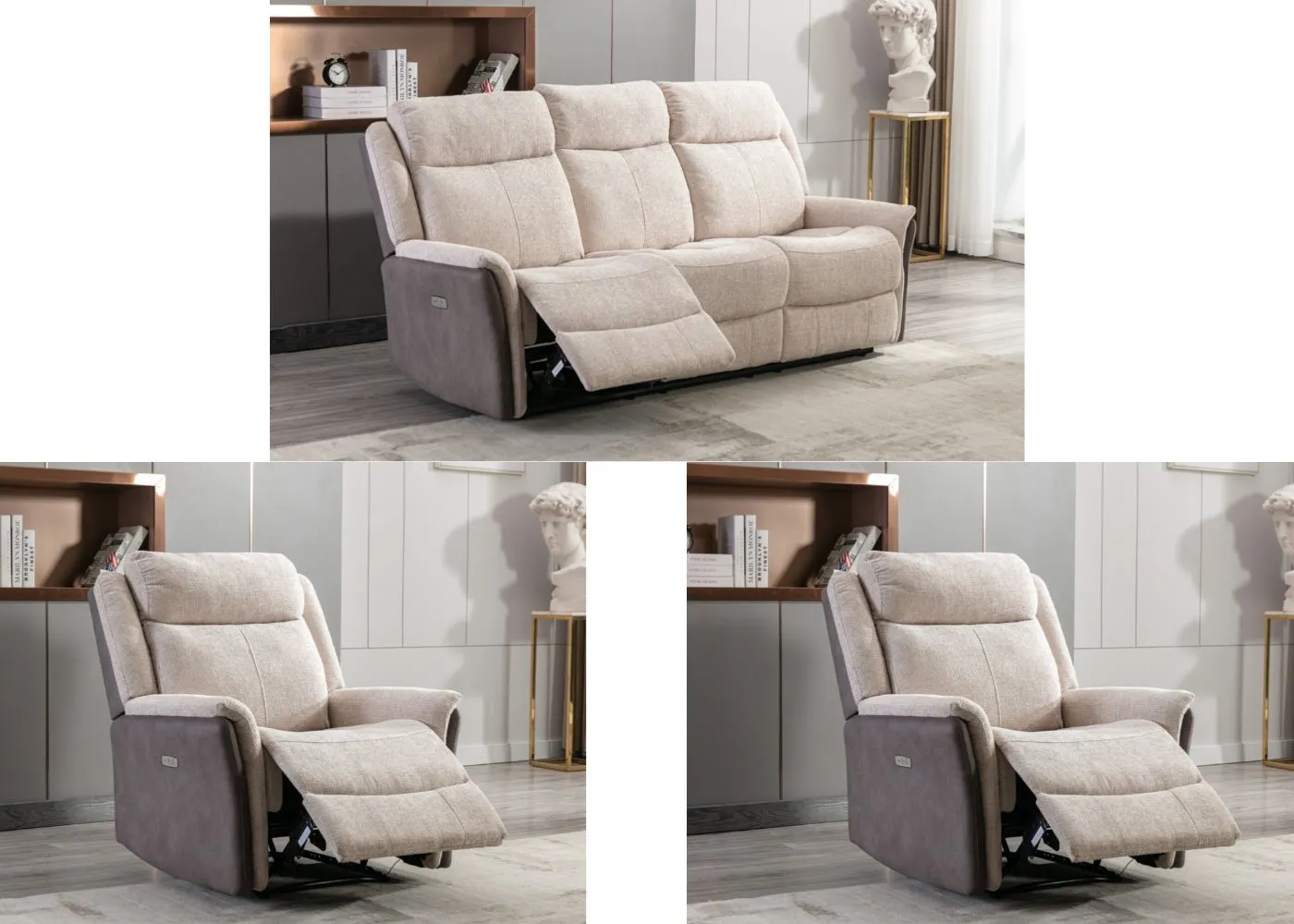 Treyton Electric Reclining Sofa Range in Beige Fusion by Annaghmore