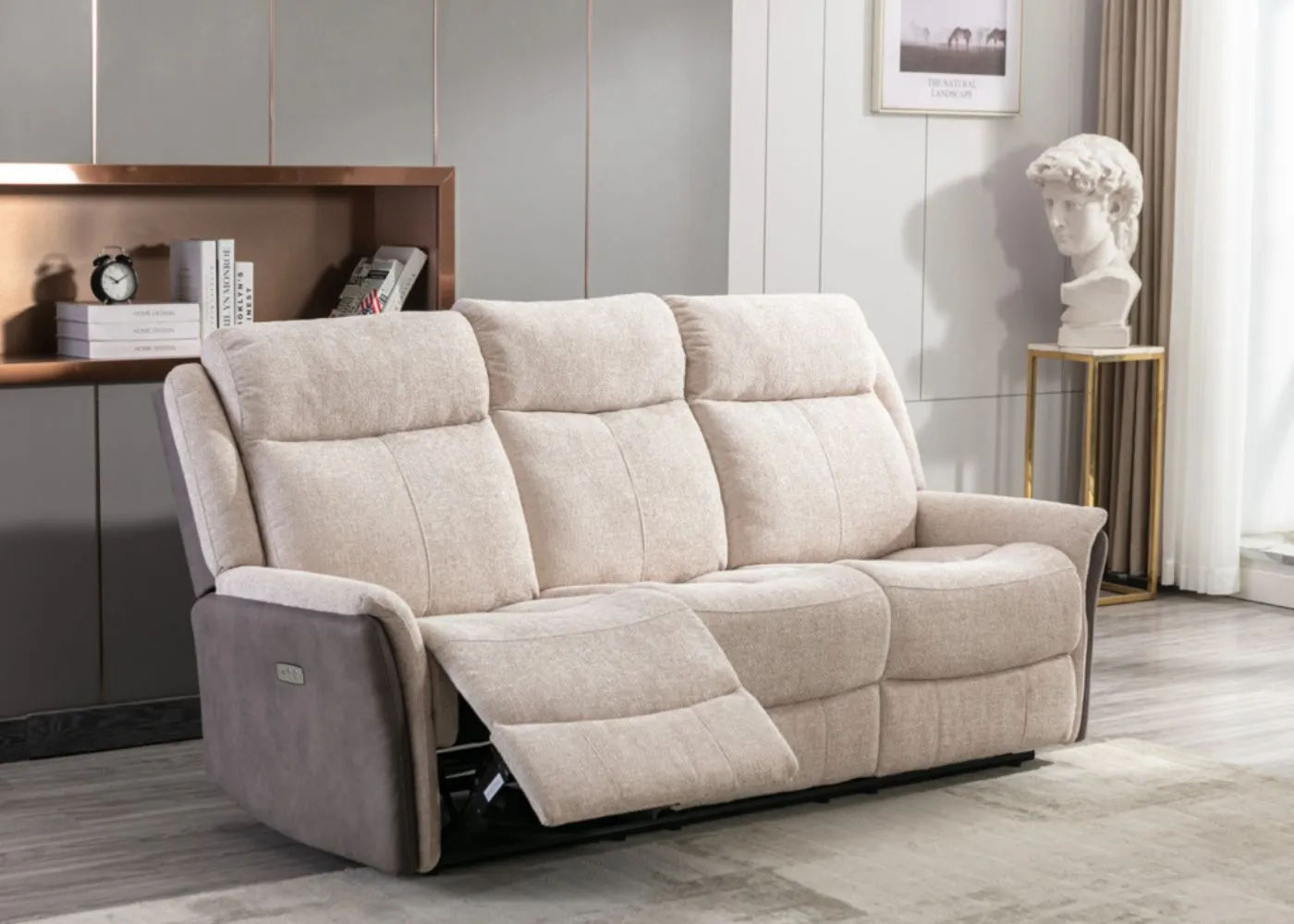 Treyton Electric Reclining Sofa Range in Beige Fusion by Annaghmore