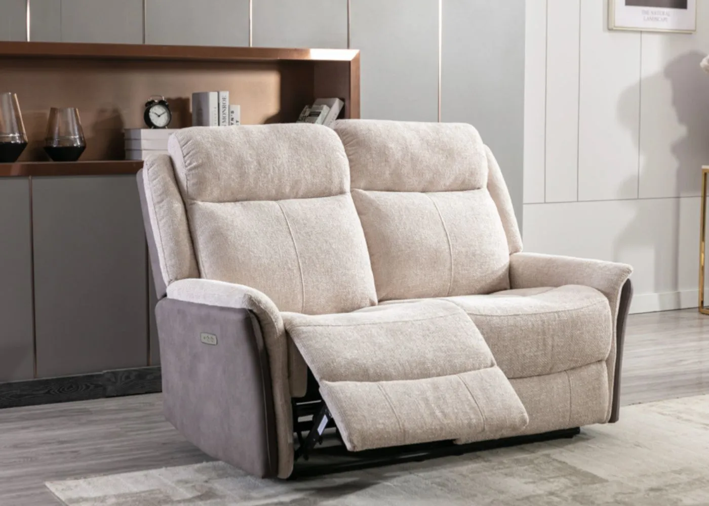 Treyton Electric Reclining Sofa Range in Beige Fusion by Annaghmore