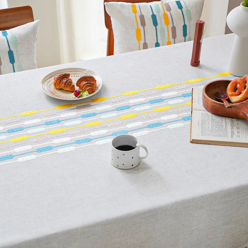 White Cotton Linen Restaurant Tassel Tablecloth Rectangular Table Cover